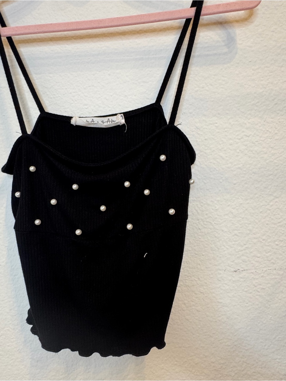 LF Black Pearl-Accent Ribbed Cami